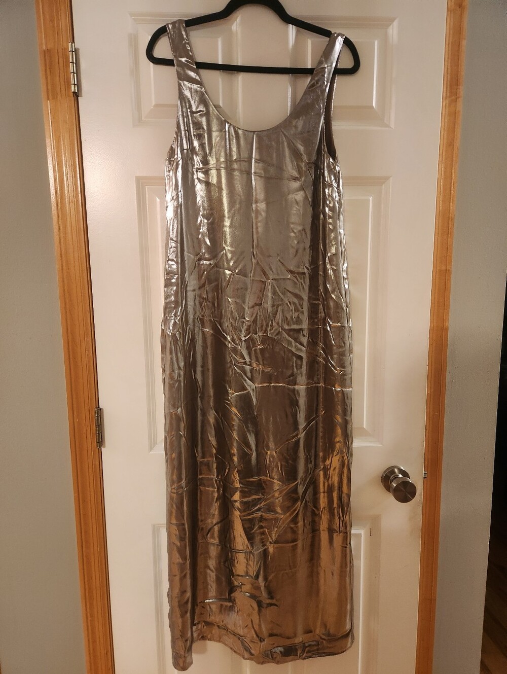 Banana Republic Metallic Taupe Slip Dress, Size Small Petite